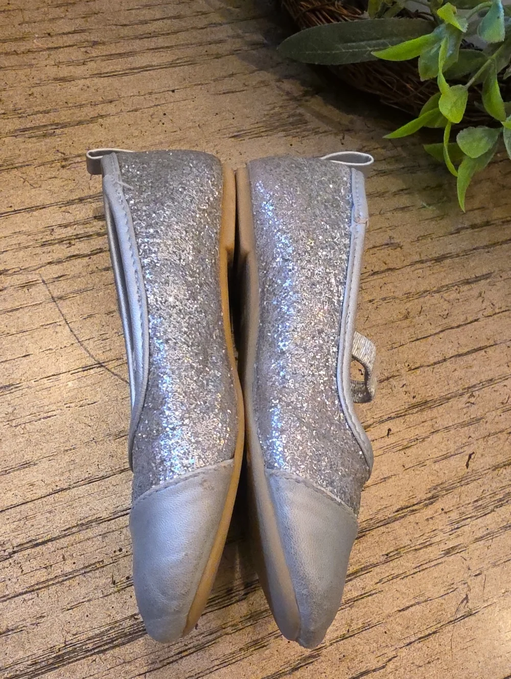 Disney Silver Glitter Mary Jane Flats Size 10